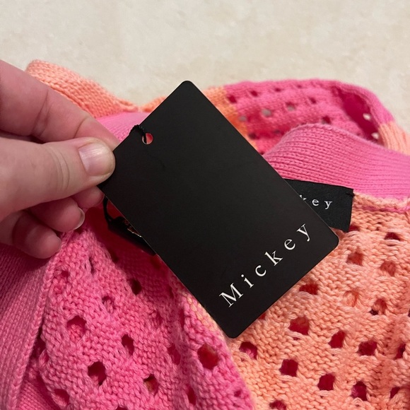 Mickey nwt crochet pink coral stripe cardigan sweater - Picture 4 of 9